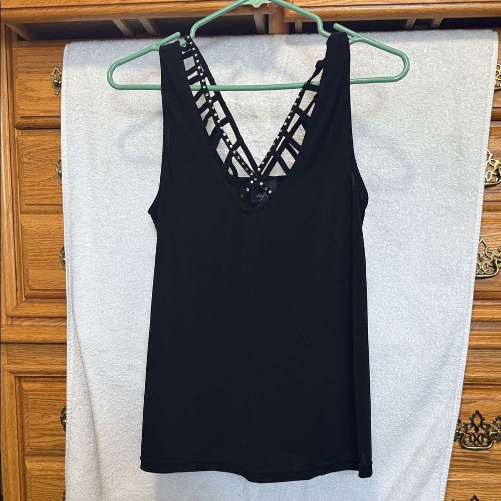 Daytrip Black Tank Top with Cut-Out Design